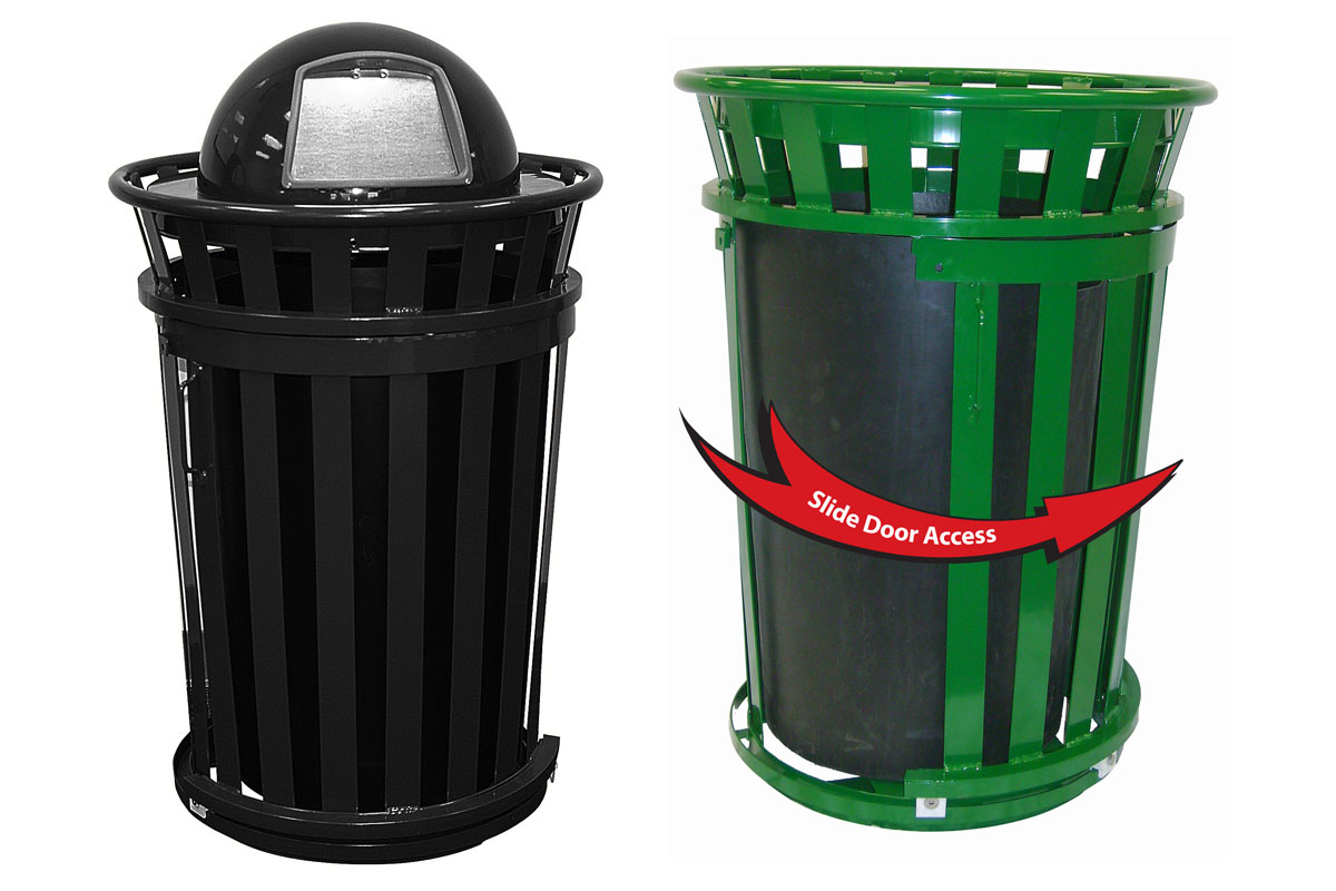 Trash receptacle with dome top, Outdoor